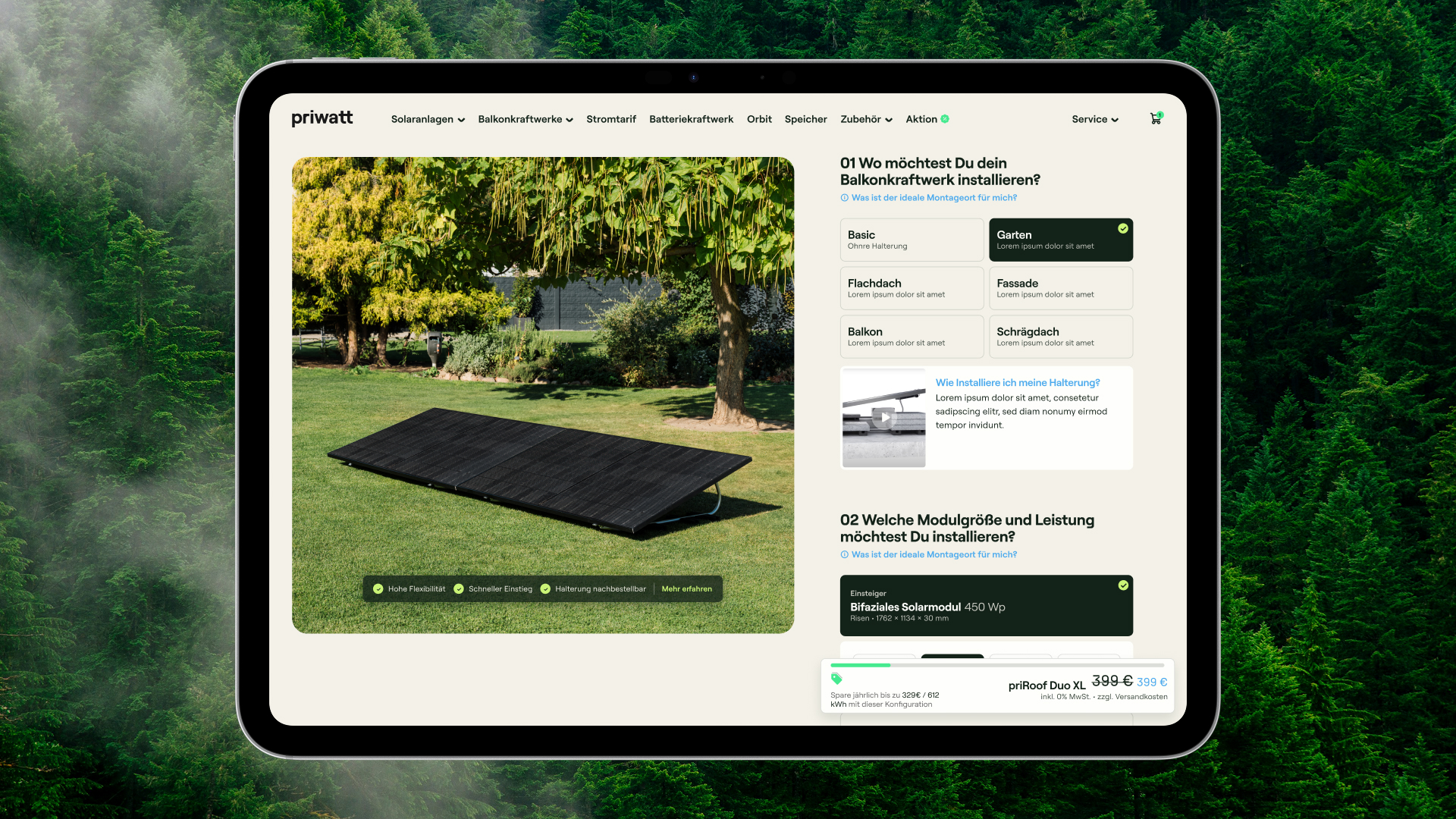 Priwatt Advanced Photovoltaic PV System Configurator interface
